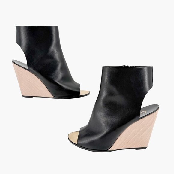 Chanel Black Leather Peep Toe CC Wedge Heel Ankle Booties Shoes Size 39 US 8–8.5 - Picture 8 of 15